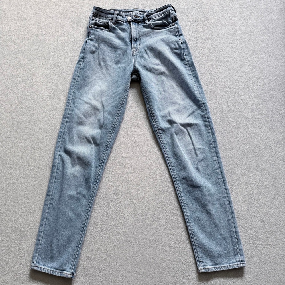 Y2K Minimalist Light Wash Stretch Straight Jeans American Eagle Womens 0 Long
